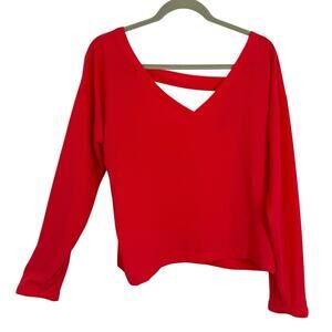 Tildon Crepe V Back Top Women size Large Coral Long Sleeve Pullover